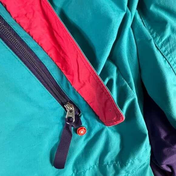 VTG Patagonia Long Jacket Full Zip Turquoise Adult Sz Large Hood Zip Pockets - Picture 10 of 15
